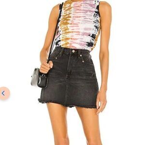 PISTOLA Rumi High Rise Cut Off Distressed Mini Skirt In Black.Size 27